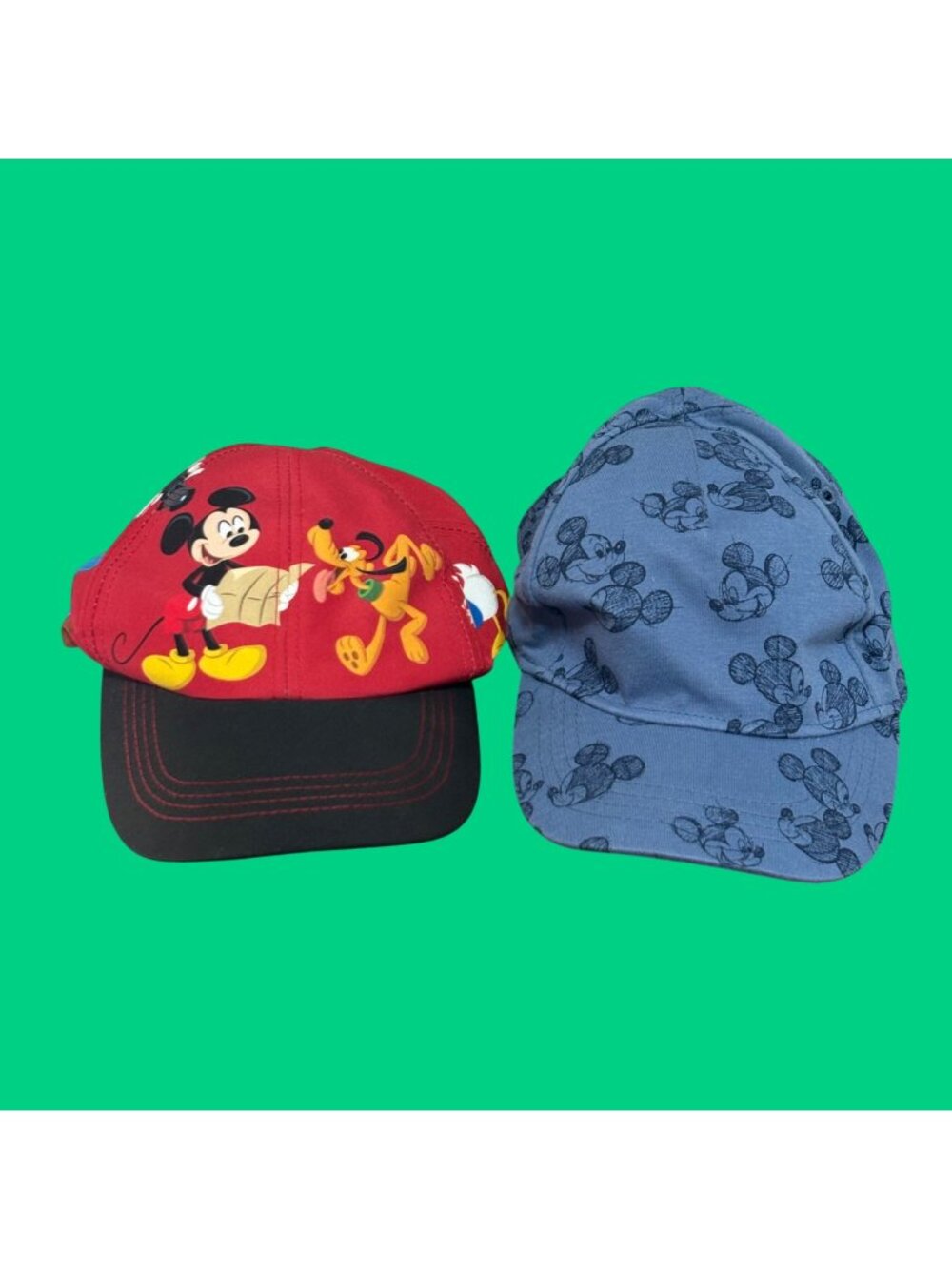 Disney Mickey Mouse Baby Caps Set Of 2 Blue Red Size 9-12 Months Adjustable Fit